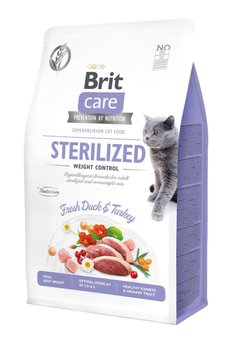 Сухой корм Brit Care Cat GF Sterilized Weight Control для стерилизованных кошек с избыточным весом, утка и индейка, 400 г 28764 фото, изображение