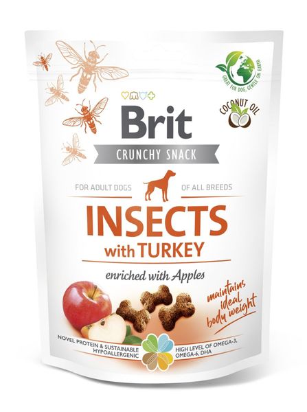 Лакомства для собак Brit Care Dog Crunchy Cracker для поддержки веса насекомые, индюк и яблоко 200 г 31979 фото, изображение