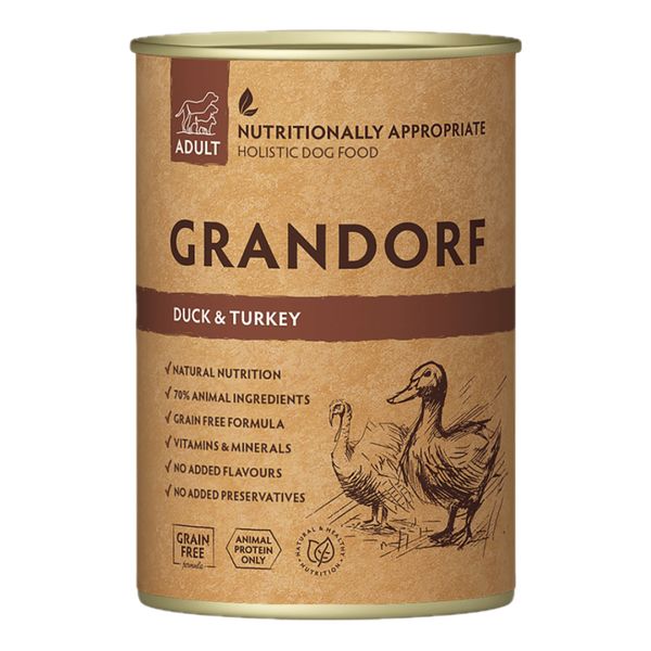 Вологий корм для собак Grandorf DUCK & TURKEY з качкою та індичкою 400 г 32817 фото, зображення