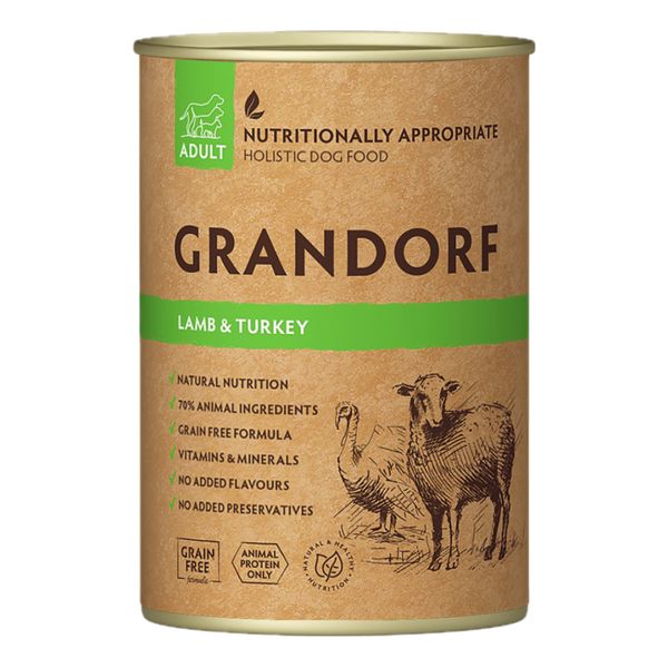 Влажный корм для собак Grandorf LAMB & TURKEY с ягненком и индейкой 400 г 32818 фото, изображение