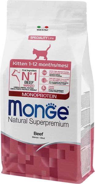 Сухой корм для котят Monge Kitten Говядина 400 г 32694 фото, изображение