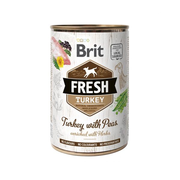 Консервований корм Brit Fresh Turkey/Peas для собак, з індичкою та горошком, 400 г 28734 фото, зображення