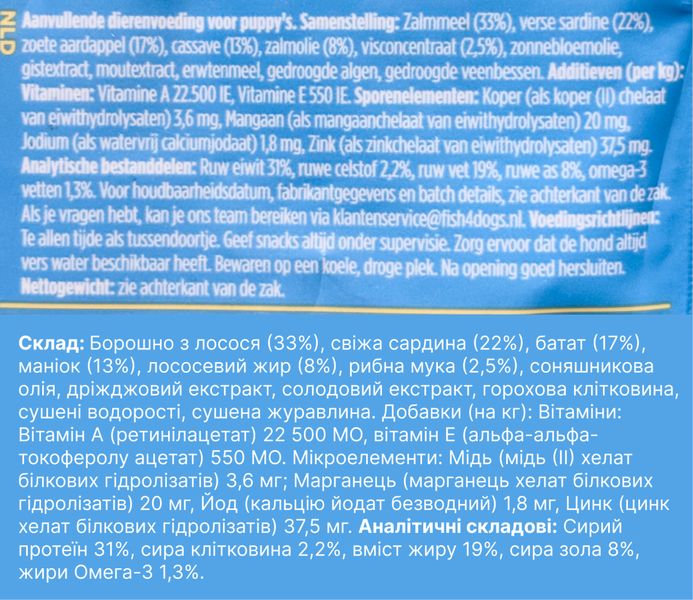 Натуральні ласощі для цуценят 100% Печиво з Сардинами Fish4Dogs Training 150 г 32291 фото, зображення