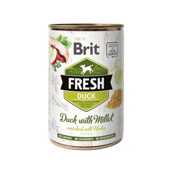 Консервований корм Brit Fresh Duck/Millet для собак, з качкою та пшоном, 400 г 28737 фото, зображення