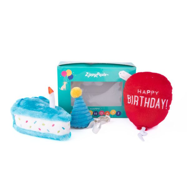 М'яка іграшка для собак подарунок на день народження ZippyPaws Pup Birthday Box Blue з пищалкою 28464 фото, зображення