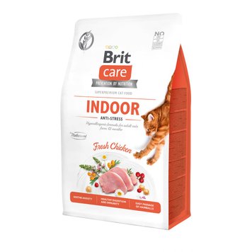 Сухой корм Brit Care Cat GF Indoor Anti-stress для кошек, постоянно живущих в помещении, курица, 400 г 28770 фото, изображение