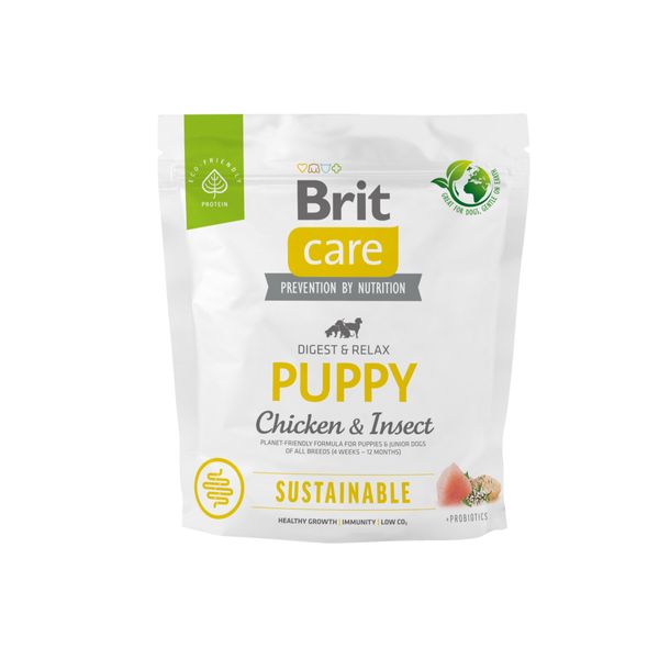 Сухой корм Brit Care Dog Sustainable Puppy для щенков, с курицей и насекомыми, 1 кг 28912 фото, изображение