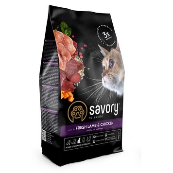 Сухой корм для стерилизованных кошек Savory Adult Cat Steril Fresh Lamb and Chicken со свежим ягненком и курицей 0,4 кг 32862 фото, изображение