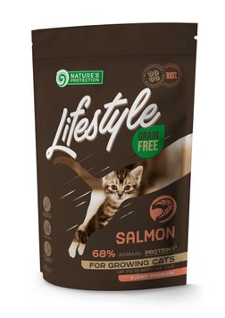 Сухой беззерновой корм для котят с лососем Nature's Protection Lifestyle Grain Free Salmon Kitten 400г 33261 фото, изображение