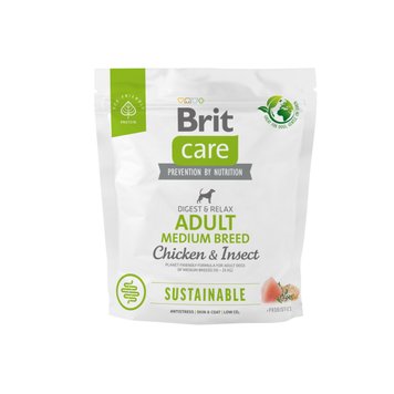 Сухий корм Brit Care Dog Sustainable Adult Medium Breed для собак середніх порід, з куркою та комахами, 1 кг 28918 фото, зображення