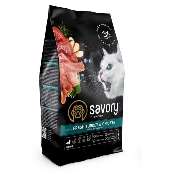 Сухий корм для кошенят Savory Kitten rich in Fresh Turkey and Chicken зі свіжою індичкою та куркою 0,4 кг 32865 фото, зображення