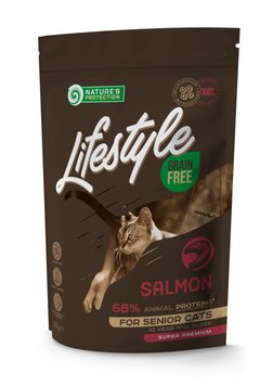 Сухий беззерновий корм для літніх котів з лососем Nature's Protection Lifestyle Grain Free Salmon Senior Cat 400г 33264 фото, зображення