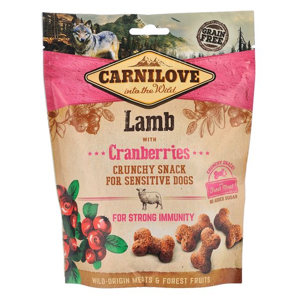 Ласощі для собак Carnilove Dog Crunchy Snack ягня і журавлина 200 г 28603 фото, зображення