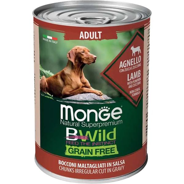 Вологий корм для собак Monge Dog Wet Bwild Grain Free Adult ягня, гарбуз та цукіні 400 г 32026 фото, зображення