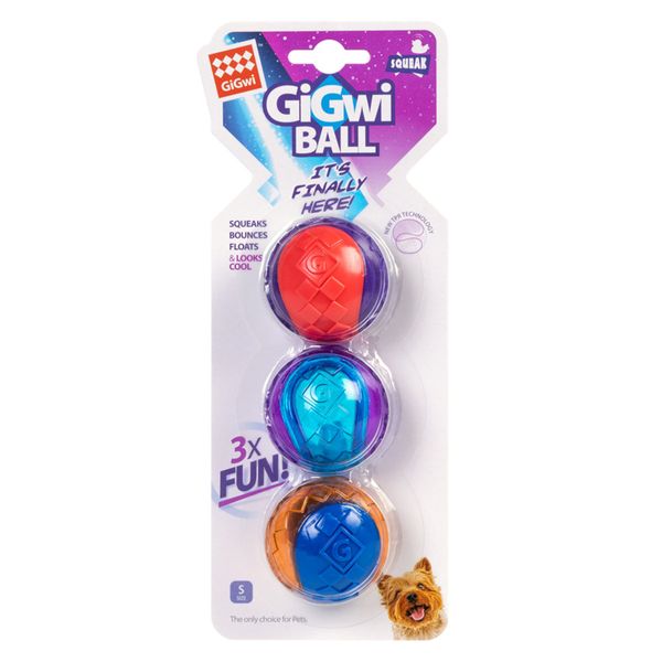 Игрушка для собак три мяча с пищалкой GiGwi Ball 5 см 26900 фото, изображение