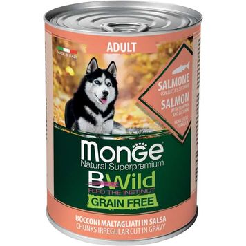 Вологий корм для собак Monge Dog Bwild Grain Free Adult лосось, гарбуз та цукіні 400 г 32027 фото, зображення