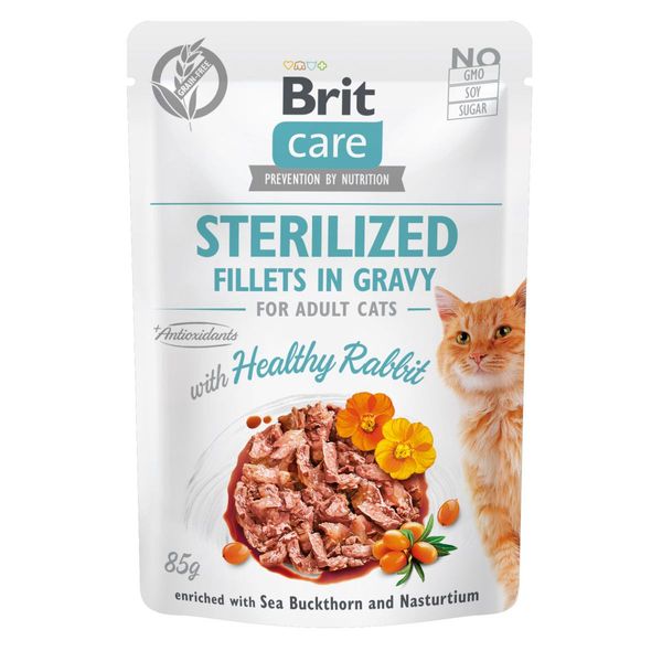 Влажный корм Brit Care Cat Pouch для стерилизованных кошек, филе в соусе, кролик, 85 г 28669 фото, изображение