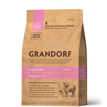 Сухой корм для щенков Grandorf LAMB & TURKEY PUPPY ягненок и индейка от 3 недель 1 кг 32783 фото, изображение