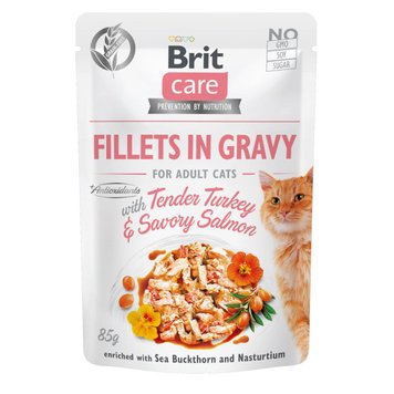 Влажный корм Brit Care Cat Pouch для кошек, филе в соусе, нежная индейка и пикантный лосось, 85 г 28670 фото, изображение