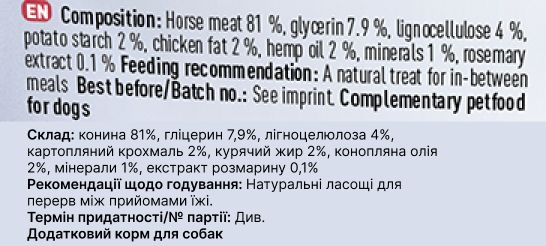 Натуральні ласощі з Конини Chewies Lucky Bits для дорослих та похилих собак 100 г 32173 фото, зображення