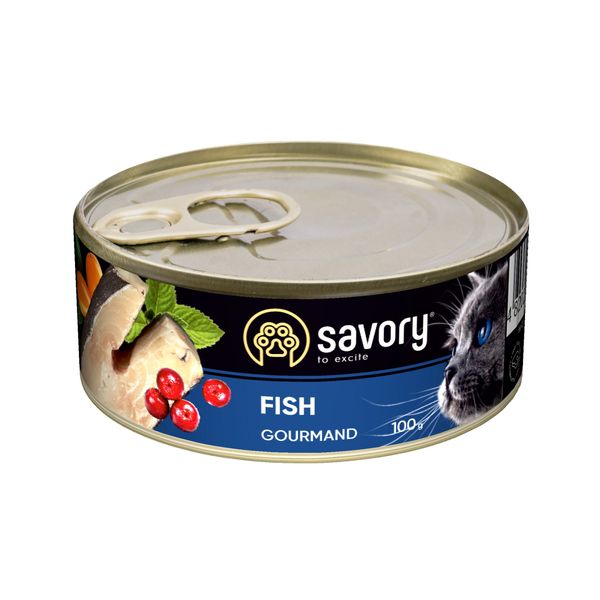 Влажный корм для привередливых кошек Savory Cat Can Adult Fish с рыбой 100 г 32873 фото, изображение