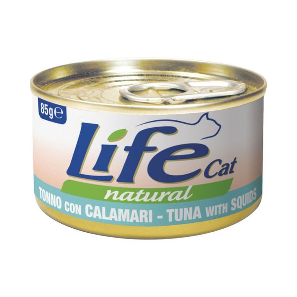 Влажный корм для котов Lifecat Тунец с кальмарами 85 г 33492 фото, изображение