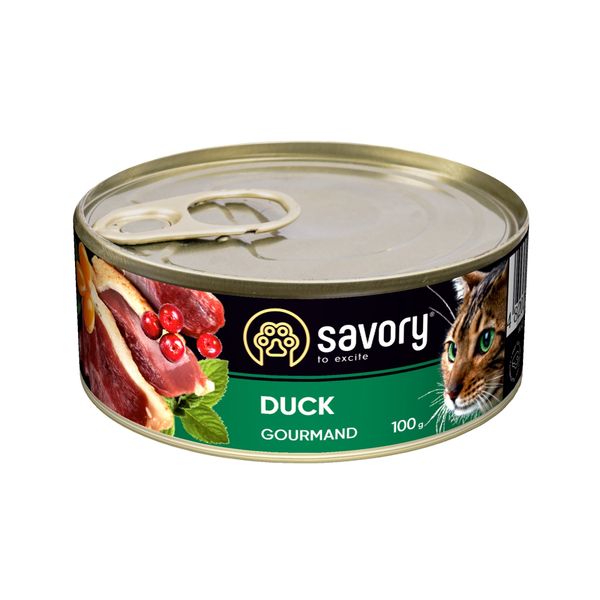 Влажный корм для привередливых кошек Savory Cat Can Adult Duck с уткой 100 г 32876 фото, изображение