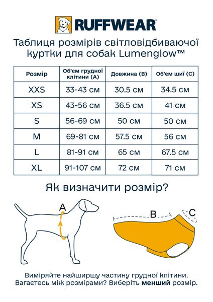 Куртка для собак світловідбивна Ruffwear Lumenglow™ XXS Помаранчевий 30419 фото, зображення