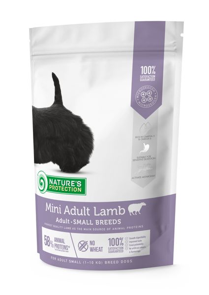 Сухий корм для дорослих собак малих порід з ягнятиною Nature's Protection Mini Adult Lamb Small Breeds 500г 33173 фото, зображення