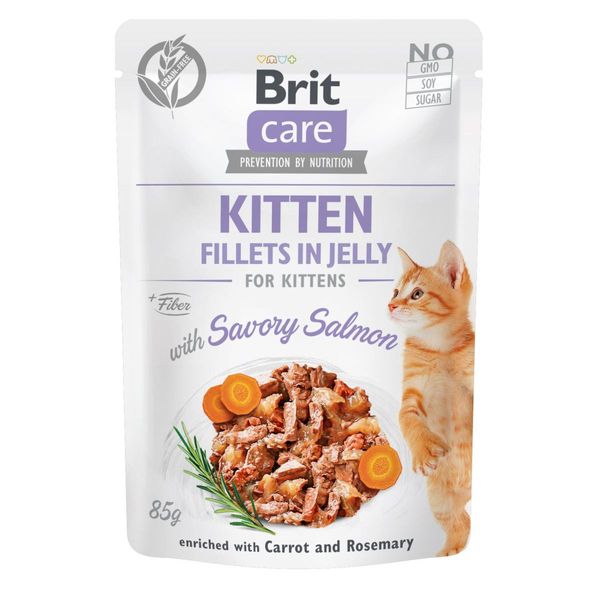 Влажный корм Brit Care Cat Pouch для котят, в желе, пикантный лосось, 85 г 28678 фото, изображение