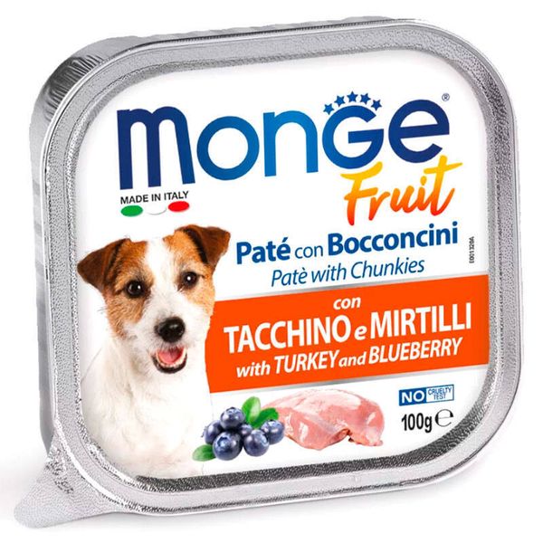 Влажный корм для собак Monge Dog Wet Fruit индюк с черникой 100 г 32079 фото, изображение