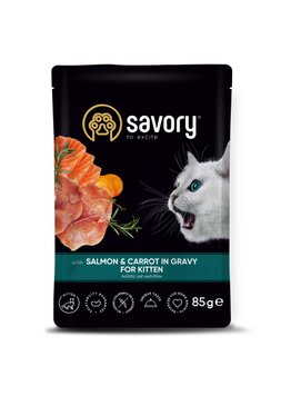 Вологий корм для кошенят Savory Kitten Pouch Salmon and Carrot in Gravy з лососем та морквою у соусі 85 г 32880 фото, зображення