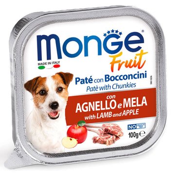 Влажный корм для собак Monge Dog Wet Fruit ягненок с яблоком 100 г 32080 фото, изображение