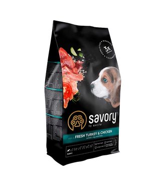 Сухий корм для цуценят Savory Puppy rich in Fresh Turkey and Chicken зі свіжою індичкою та куркою 1 кг 32830 фото, зображення