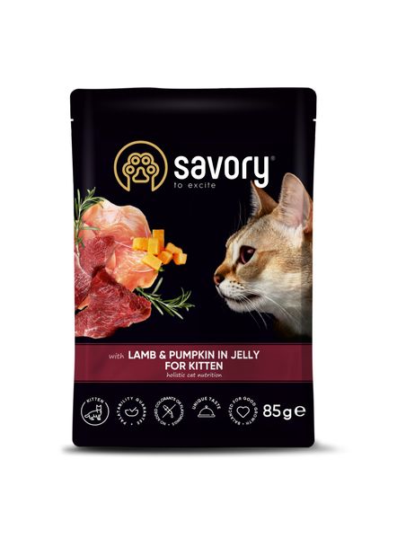 Влажный корм для котят Savory Kitten Pouch Lamb and Pumpkin in Jell с ягненком и тыквой 85 г 32881 фото, изображение