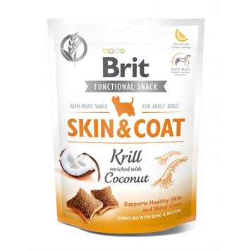 Функциональные лакомства Brit Care Skin and Coat криль с кокосом для собак 150 г 29055 фото, изображение