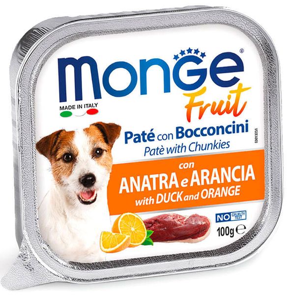 Влажный корм для собак Monge Dog Wet Fruit утка с апельсином 100 г 32082 фото, изображение