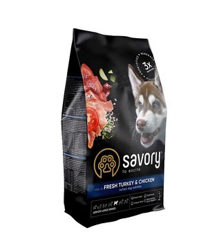 Сухий корм для юніорів великих порід Savory Junior Large rich in Fresh Turkey and Chicken зі свіжою індичкою та куркою 3 кг 32833 фото, зображення