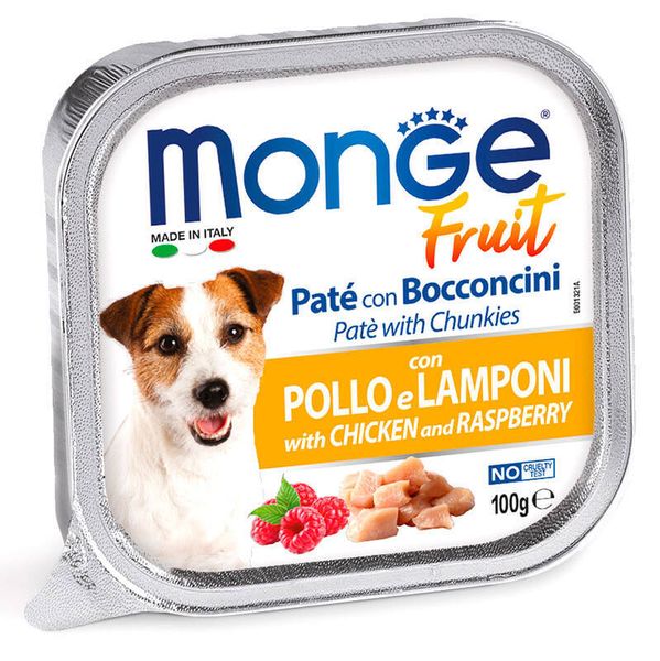 Влажный корм для собак Monge Dog Wet Fruit курица с малиной 100 г 32084 фото, изображение