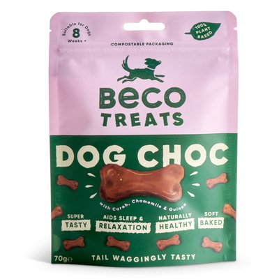 Ласощі для собак Beco Pets Шоколад з керобом, ромашкою та кіноа 70 г 31367 фото, зображення