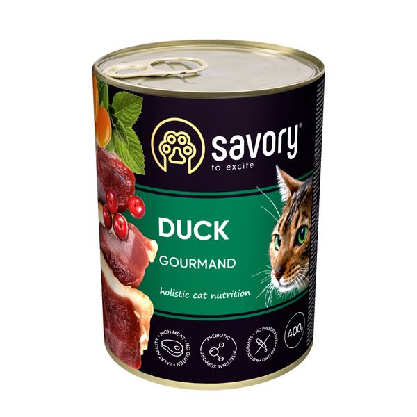 Влажный корм для привередливых кошек Savory Can Adult Duck с уткой 400 г 32885 фото, изображение