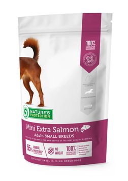 Сухой корм для взрослых собак малых пород с лососем Nature's Protection Mini Extra Salmon Adult Small Breeds 500g 33182 фото, изображение