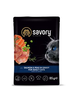 Вологий корм для котів Savory Adult Cat Pouch Salmon and Peas in Gravy з лососем та горошком 85 г 32886 фото, зображення