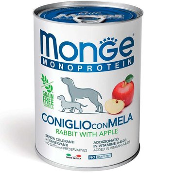 Влажный корм для собак Monge Dog Wet Fruit Monoprotein кролик с яблоком 400 г 32086 фото, изображение