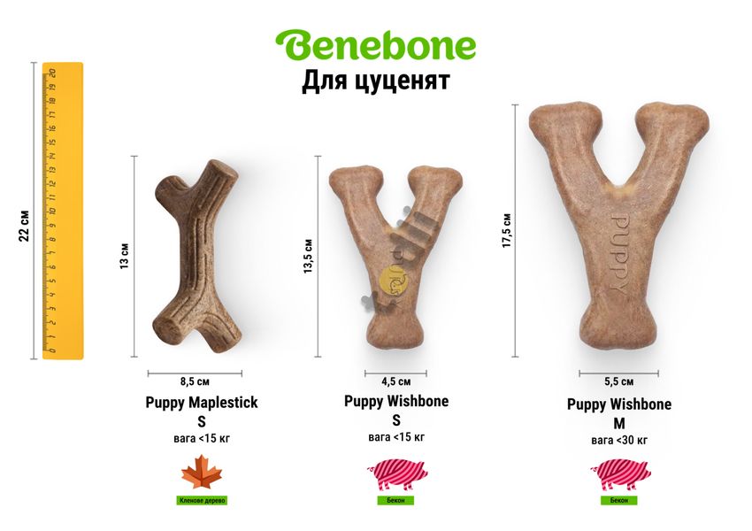 Жувальні іграшки для цуценят Benebone Puppy Wishbone Bacon M бекон 27976 фото, зображення