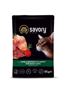 Вологий корм для котів Savory Adult Cat Pouch Lamb and Beetroot in Gravy з ягням та буряком 85 г 32887 фото, зображення