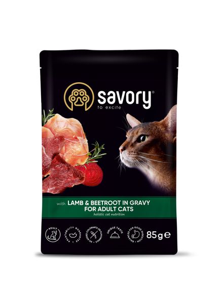 Влажный корм для кошек Savory Adult Cat Pouch Lamb and Beetroot in Gravy с ягненком и свеклой 85 г 32887 фото, изображение