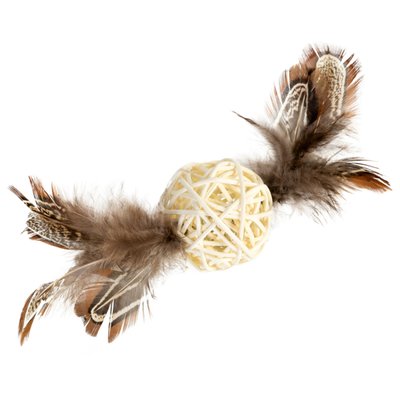 Іграшка для котів плетений м'ячик з дзвіночком та пір'ям GiGwi Catch&scratch 13 см 26871 фото, зображення