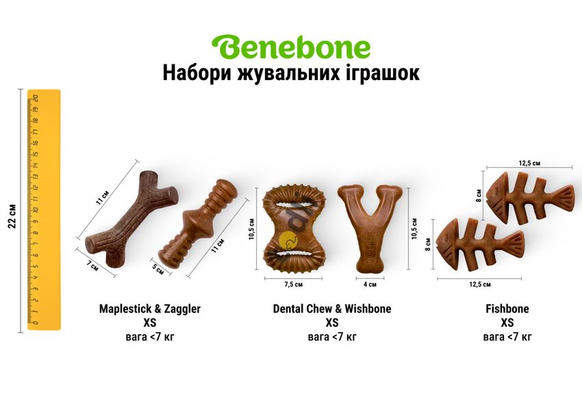 Набір двох жувальних іграшок для собак Benebone 2-Pack Fishbone Tiny риба 27978 фото, зображення