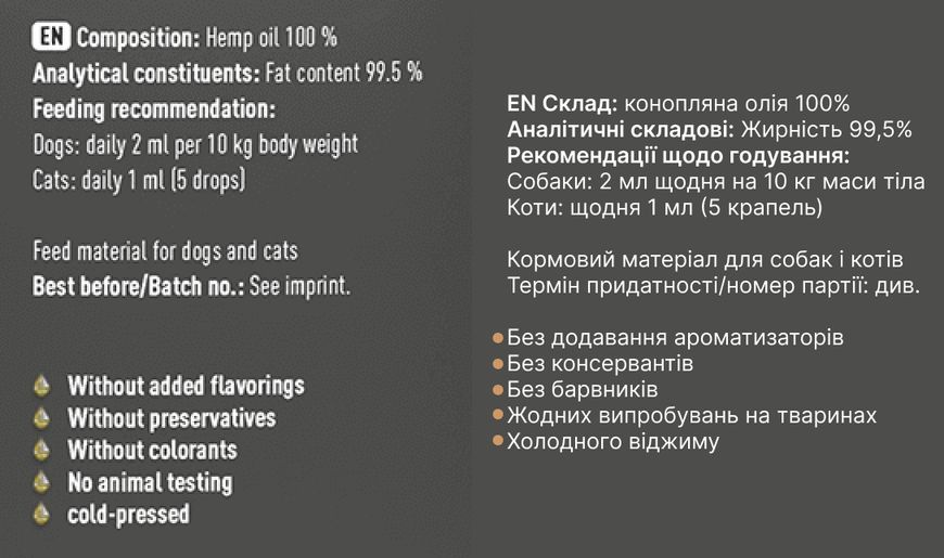 Конопляное масло для собак Pets Nature Hemp Oil 250 мл 32191 фото, изображение